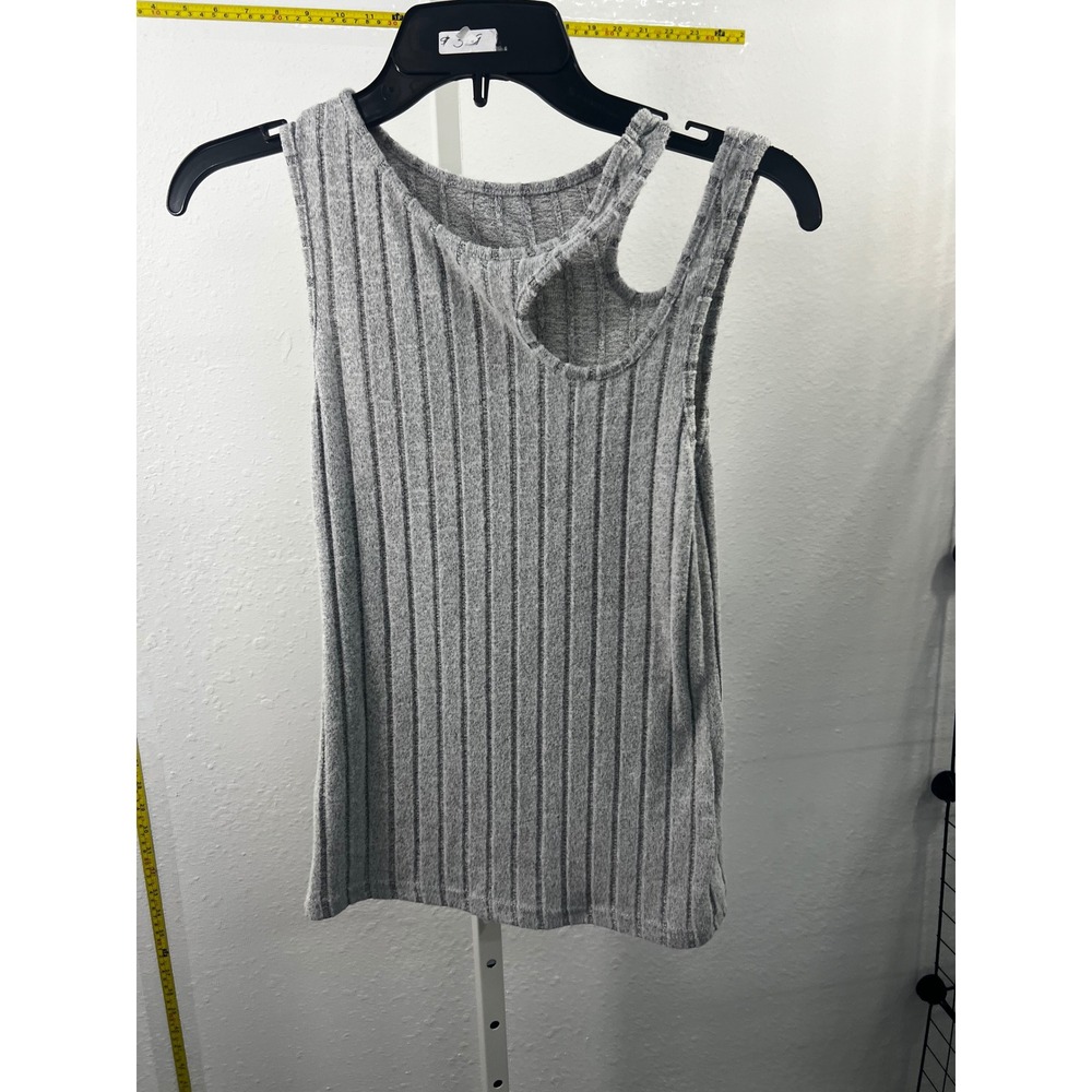 SHEIN Gray Ribbed Knit Cutout Tank Top Sleeveless Asymmetrical Neck Women Medium